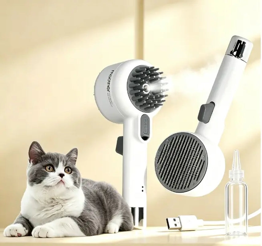 Pet shower and grooming brush for cats and dogs